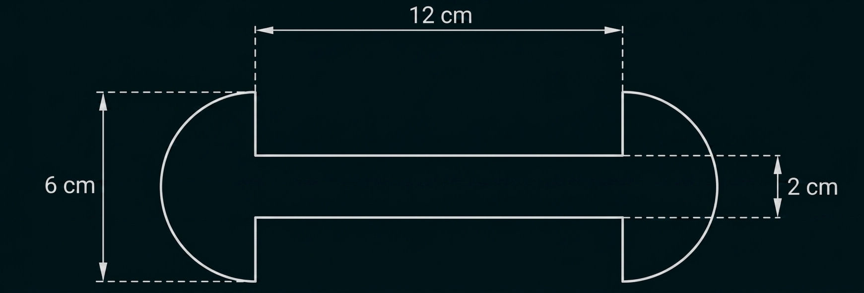 Geometrische Figur mit Maßangaben: 12 cm lang, 6 cm hoch und 2 cm breite Aussparung.